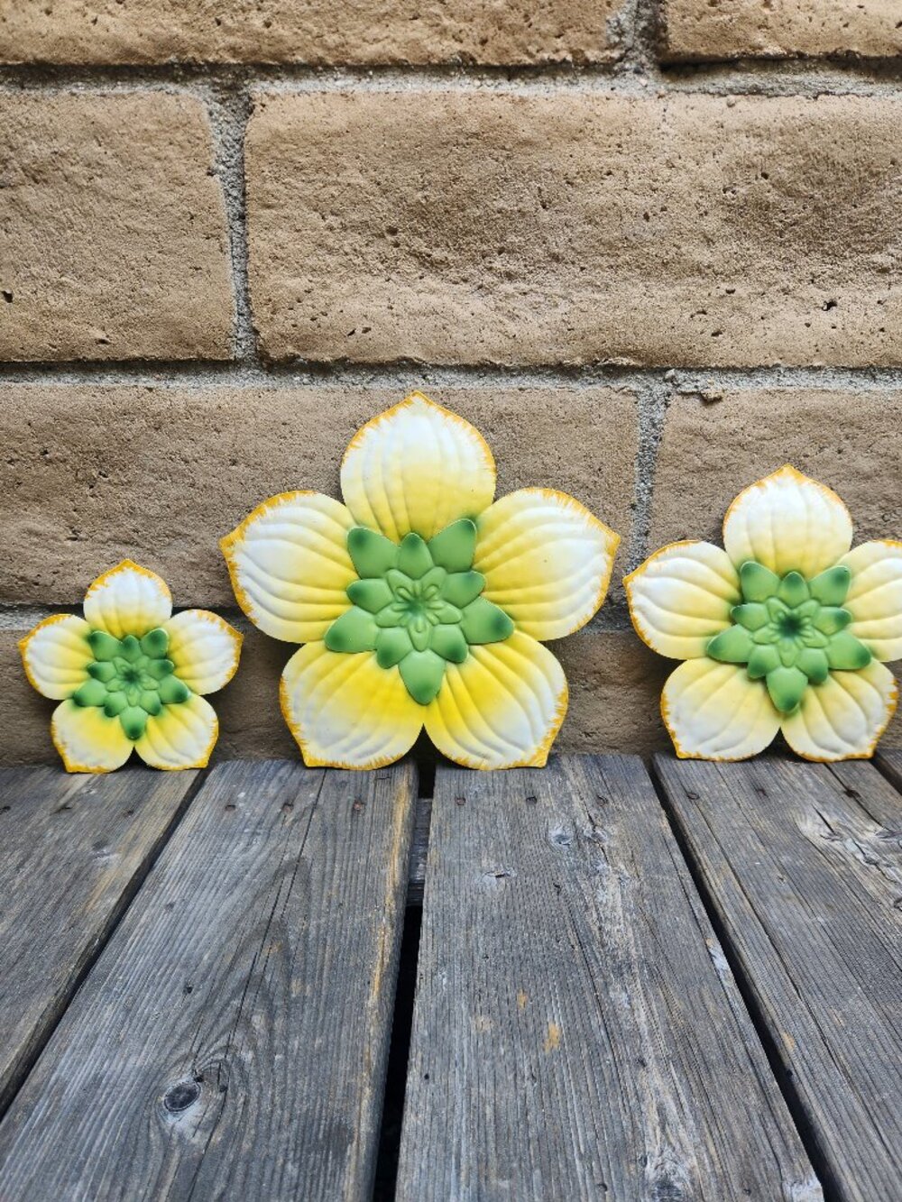 Set of 3, Plumeria Metal Flower Wall/Fence, Size 10"/8"/6" Indoor Outdoor Decor